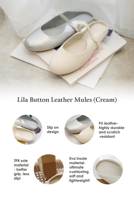 Lila Button Leather Mules (Silver)