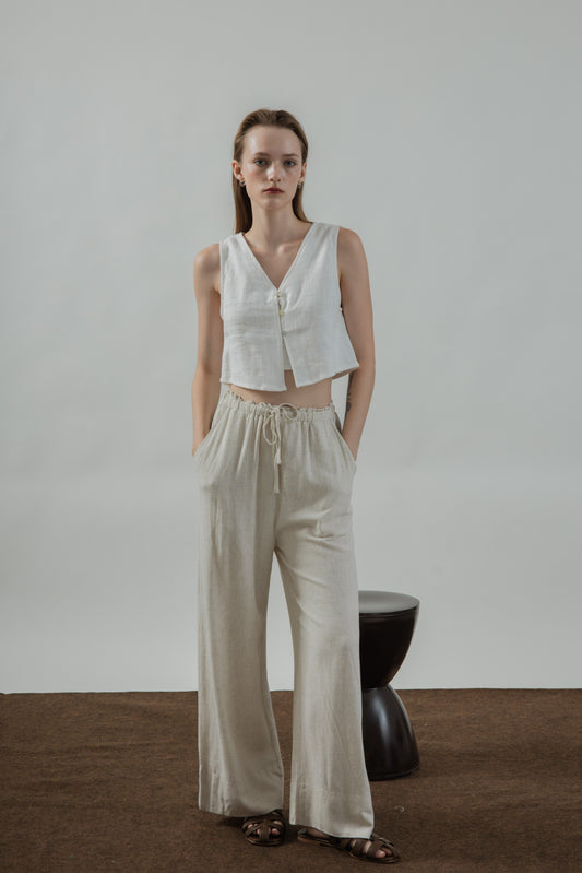 Alexa Linen Drawstring Trousers (Bone)