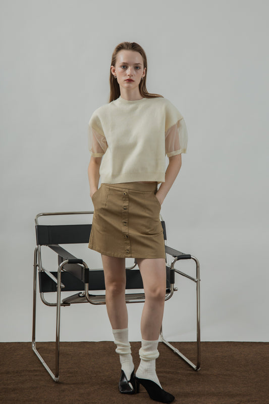 Button Down A-Line Skirt (Khaki)