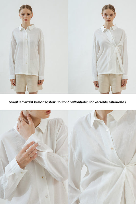 Multi-Wear Texture Collared Shirt (White)