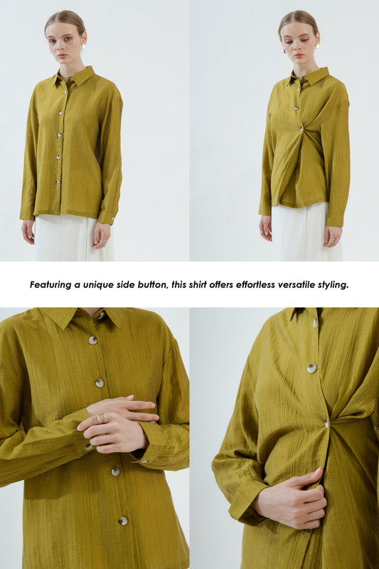 Multi-Wear Amber Button Texture Collared Shirt (Olive)