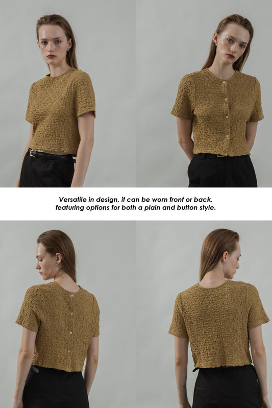 Two Way Wrinkle Short Sleeve Top (Golden Palm)