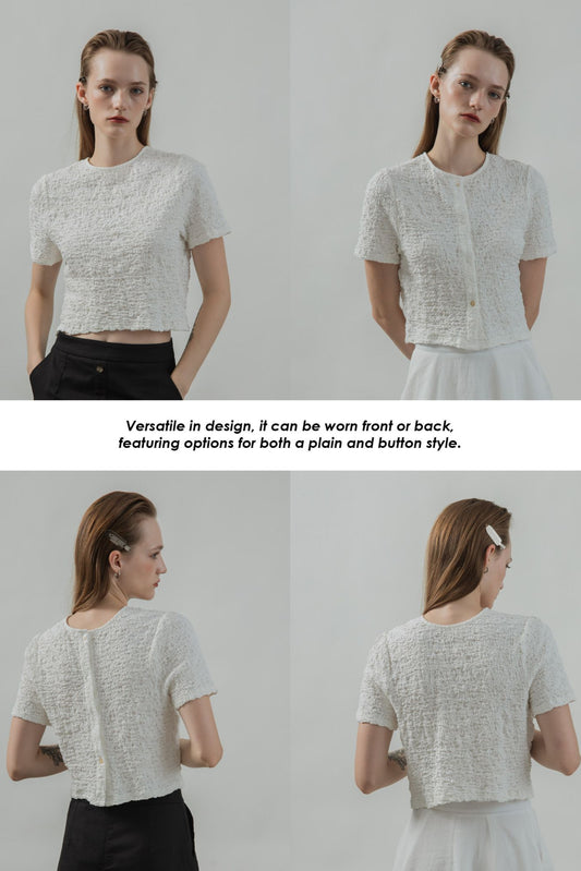 Two Way Wrinkle Short Sleeve Top (White)