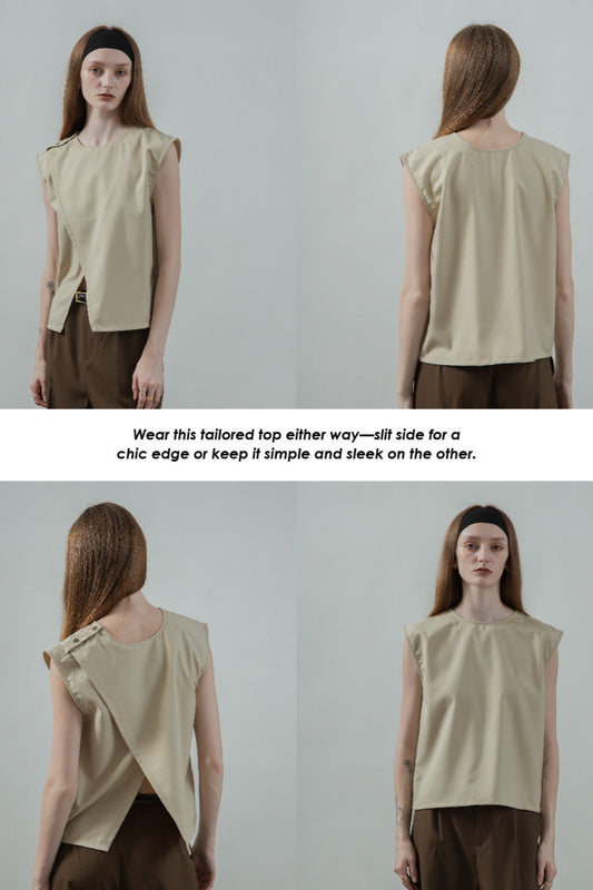 Two Way Overlap Tailored Top (Beige)