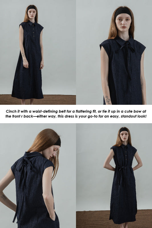 Collared Dolman Sleeve Denim Dress (Denim)