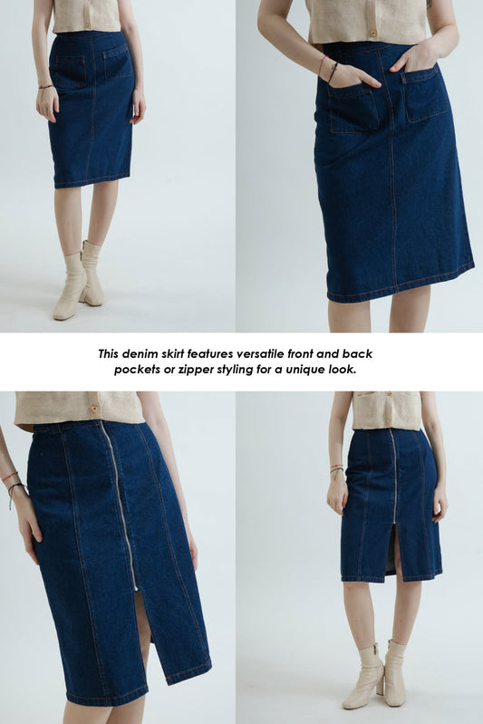 Multi-Wear Zipper Denim Skirt (Denim)