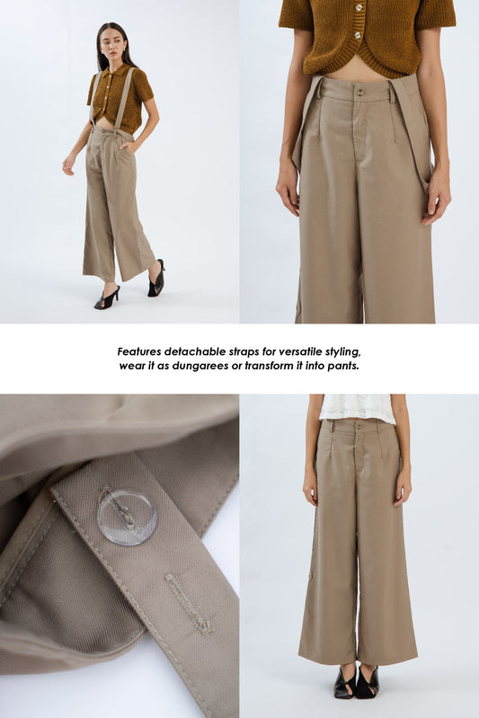 Arden Wide Leg Tailored Dungaree (Khaki)