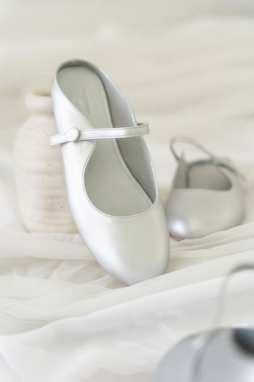 Lila Button Leather Mules (Silver)