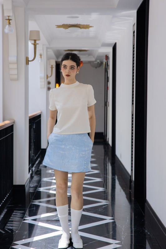 Glimmer Floral Mock Neck Top (Beige)