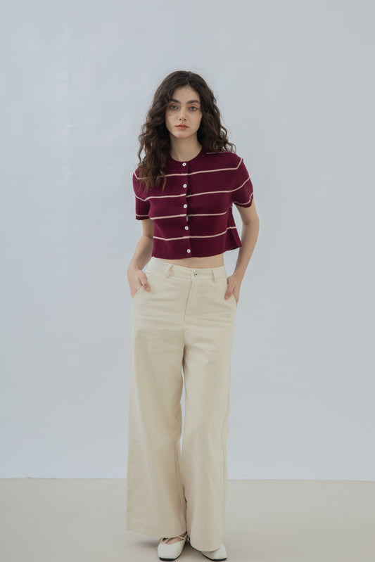 Britney Cotton High Waist Pants (Beige)