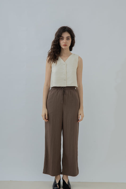 Relaxed Drawstring Straight Cut Trousers (Brown)