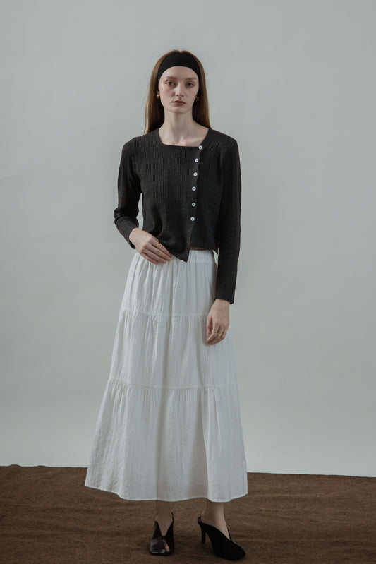 Celine Side Button Down Hollow Knit Top (Grey)