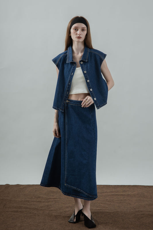 Dolman Sleeve Denim Vest (Denim)