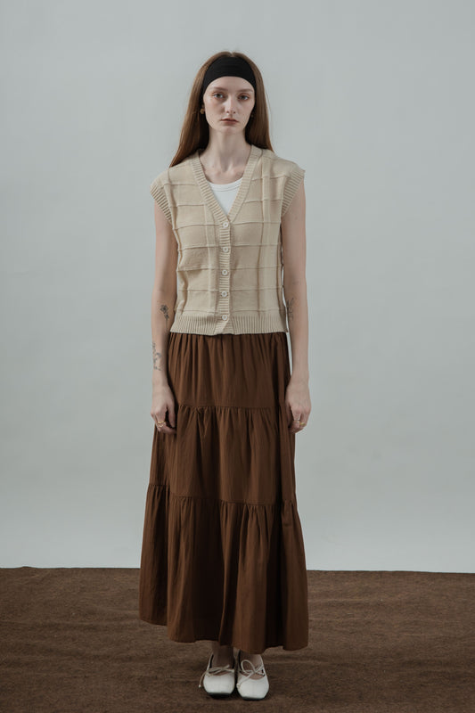 Checkered Texture Knit Vest (Beige)