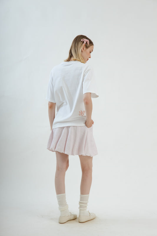 LULU Spring Club Ribbon Embroidery Tee (White)