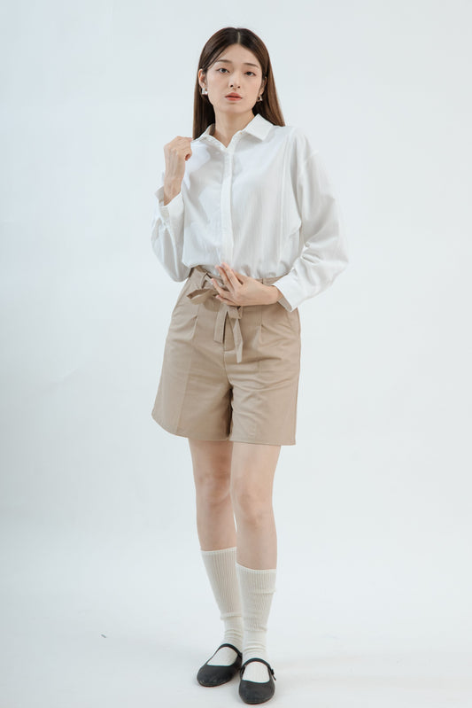 Cut & Sew Long Sleeve Shirt (Off White)
