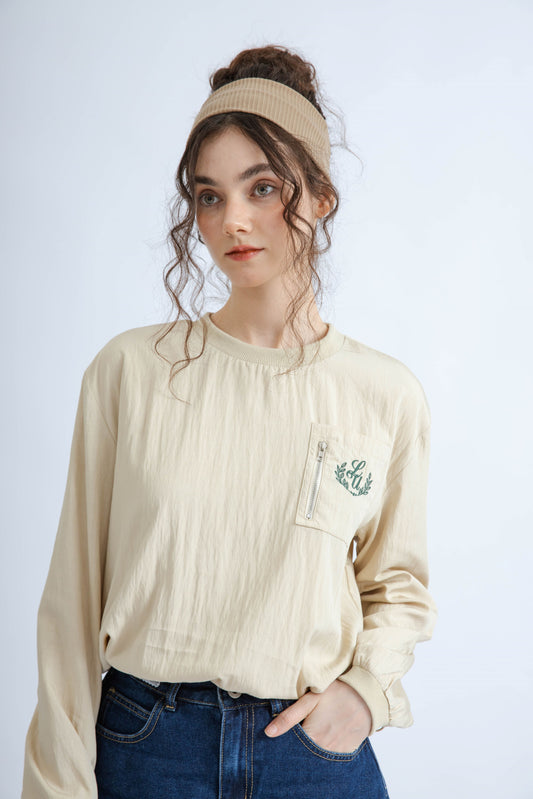 LULU Blockette Embroidery Long Sleeve (Khaki)