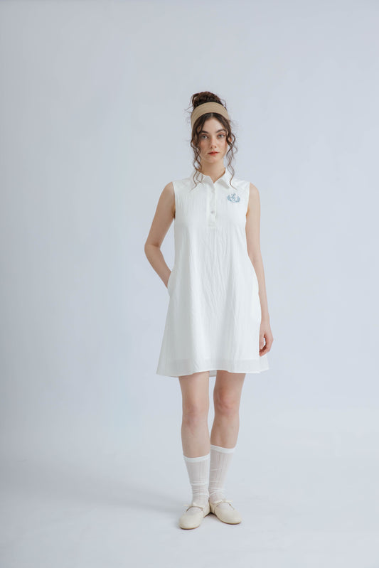 LULU Embroidery Button Sleeveless Dress (Ivory)