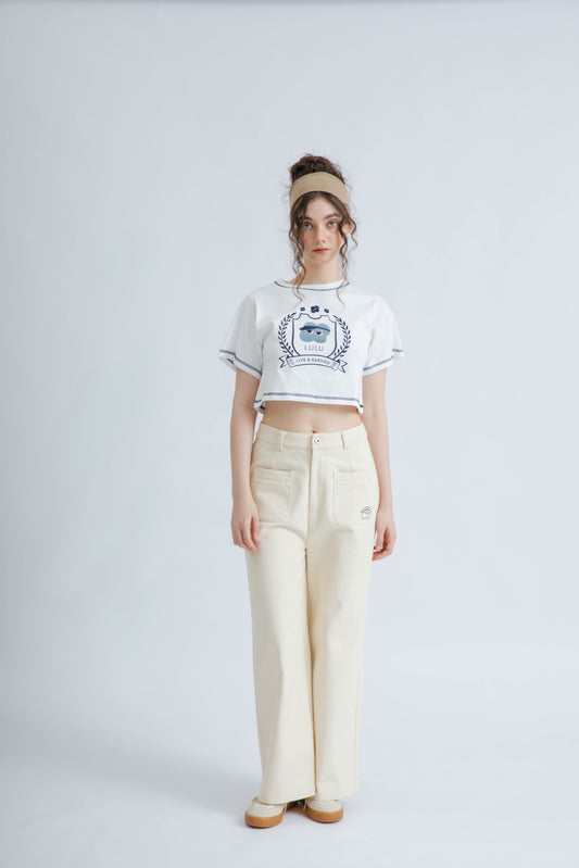 LULU Front Embroidery Pocket Pants (Beige)