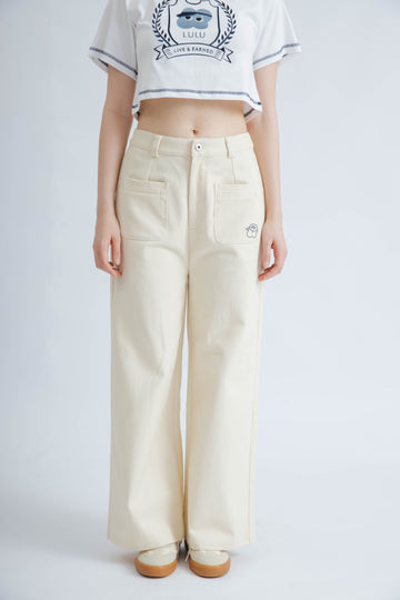 LULU Front Embroidery Pocket Pants (Beige)