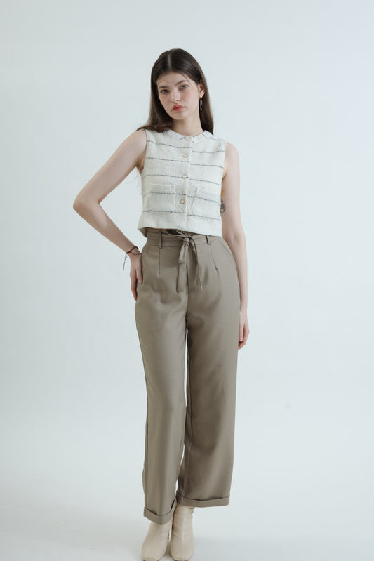 Belted Straight Cut Trousers (Khaki)