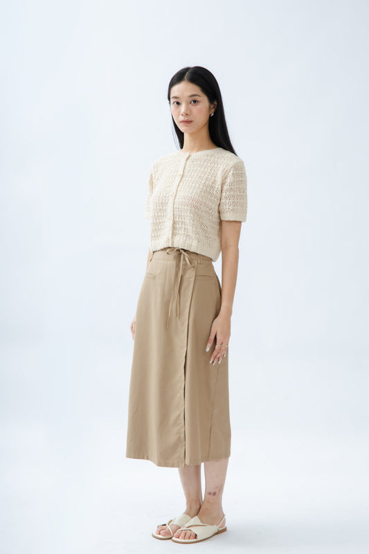 Overlap Flow Long Skirt (Khaki)