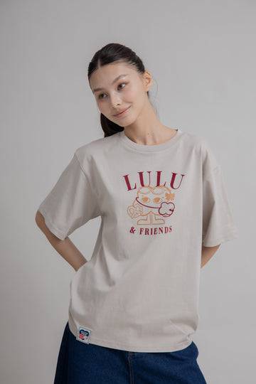 LULU & FRIENDS Flock Print Oversize Tee (Khaki Grey)