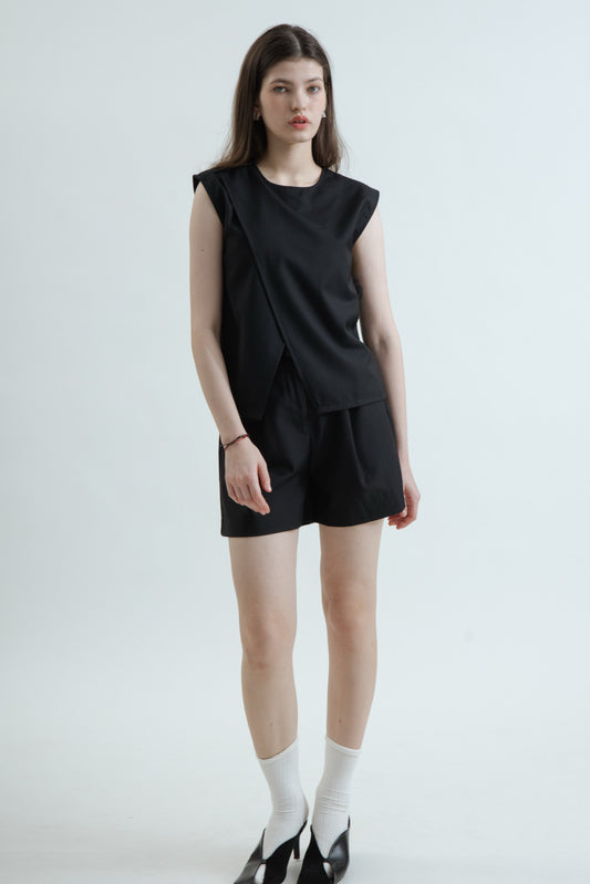 Two Way Overlap Tailored Top (Black)