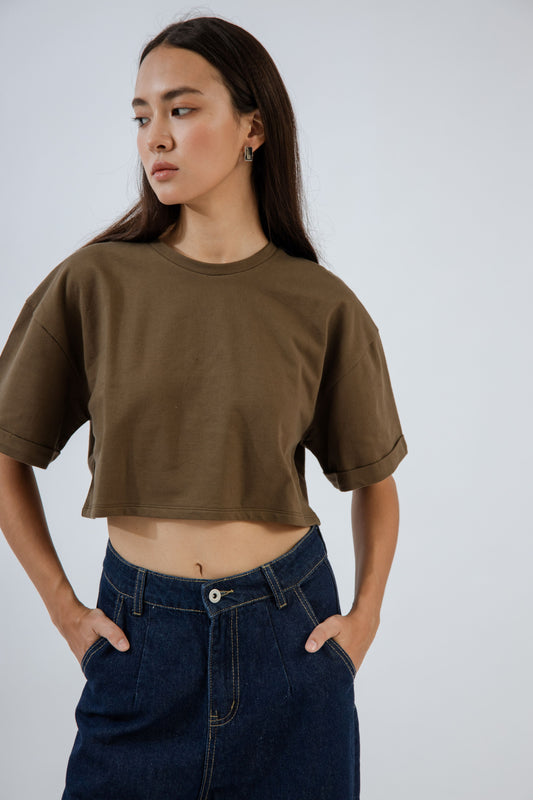 Basic Drop Shoulder Crop Tee