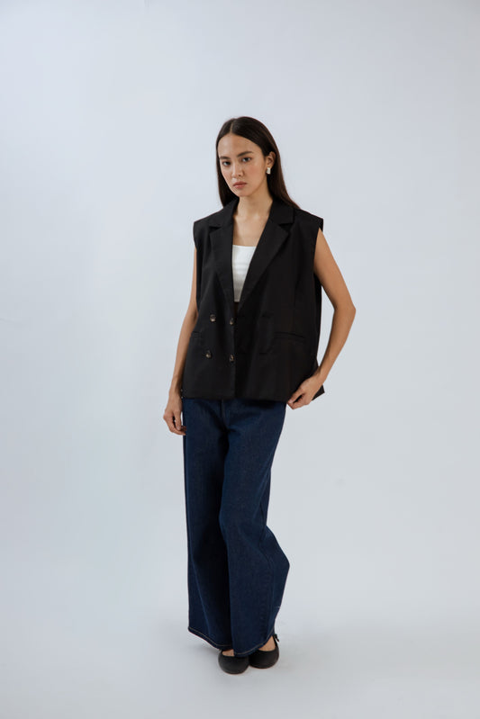 Greta Oversized Vest (Black)