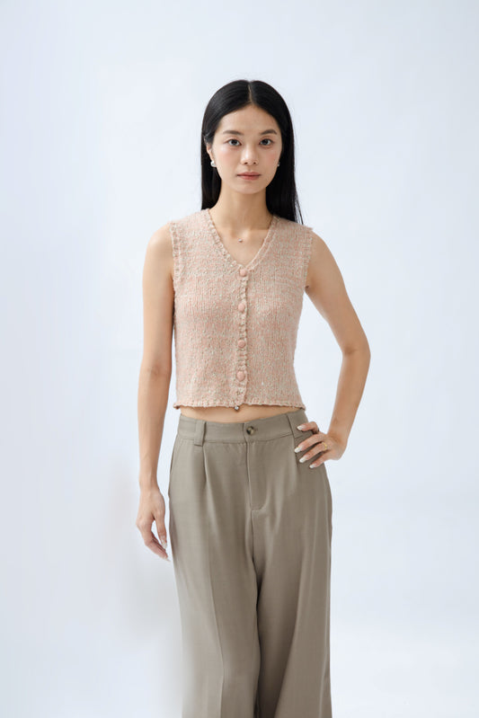 V-neck Mixed Knit Vest (Pink Mix)