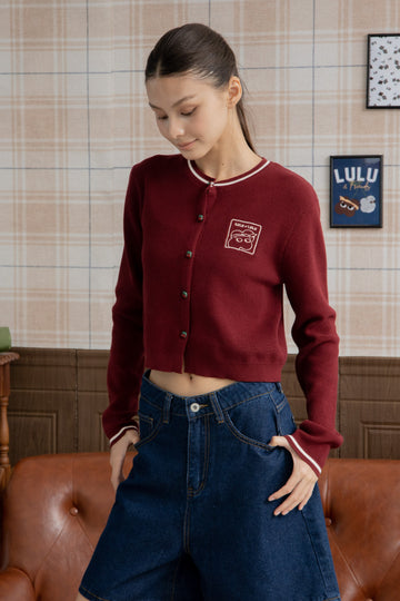 LULU Cherry Button Knit Long Sleeve (Maroon)