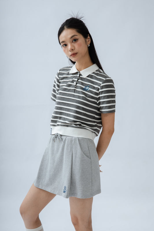 LULU Stripes Embroidery Polo (Grey Stripes)