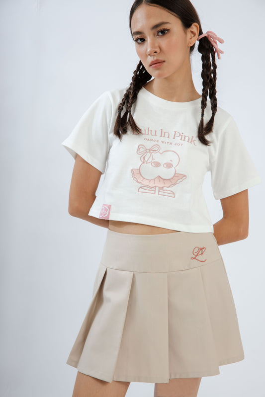 LULU Embroidery Preppy Pleated Skirt (Khaki)