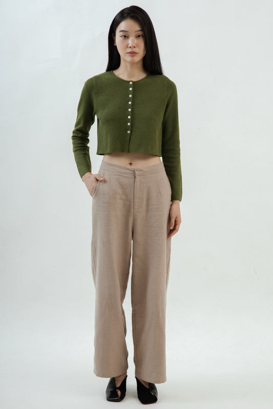 Thalia Linen Relaxed Trousers (Khaki)