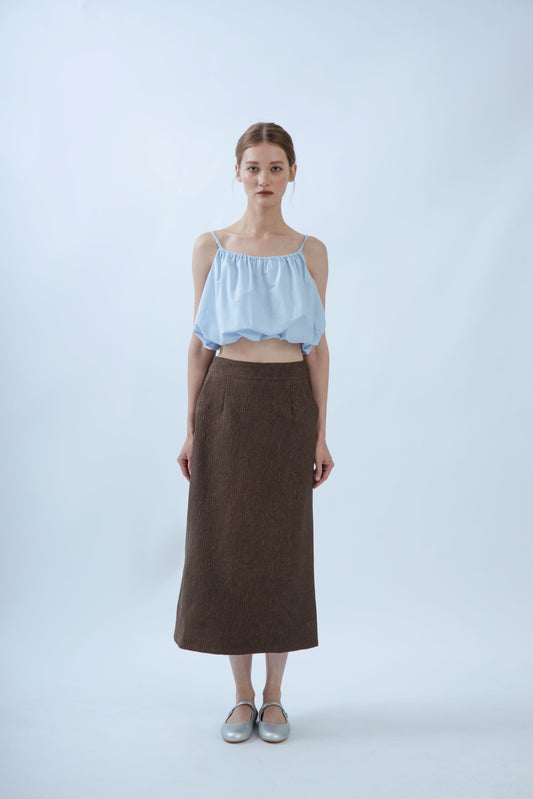 Textured Long Skirt (Brown)