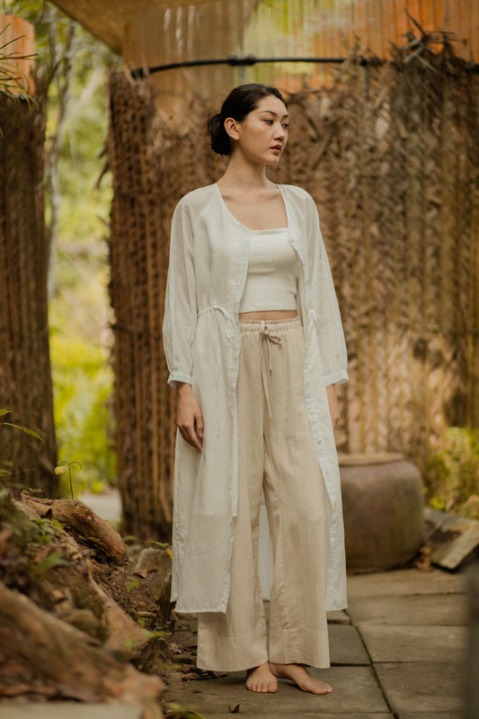 V-Neck Long Sleeve Maxi Dress (Ivory)