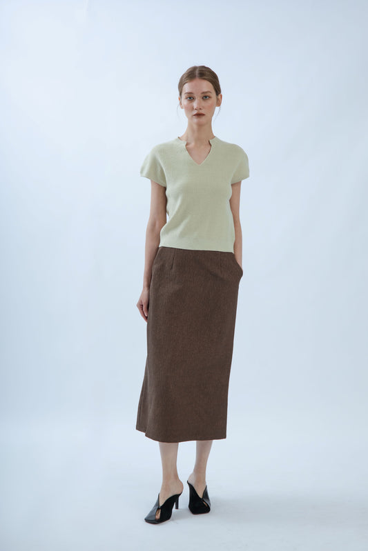 Open V Neck Knit Top (Sage)