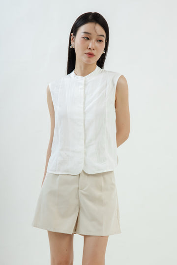 Cutline Sleeveless Blouse (White)