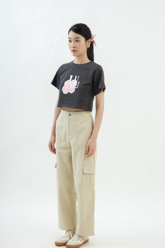 LULU Blooming Embroidery Crop Tee (Grey)