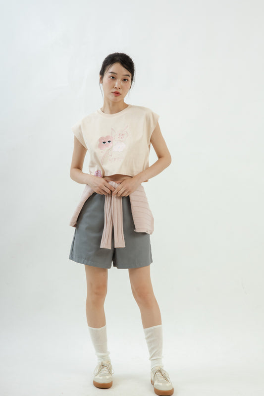 LULU Blossom Petals Embroidery Crop Tee (Beige)