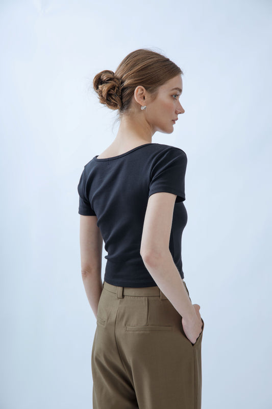 Basic Square Neck Short Sleeve Tee