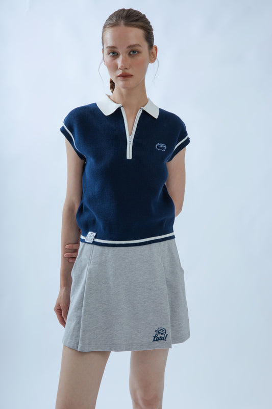 LULU Embroidery Pleated Drawstring Skirt (Grey)