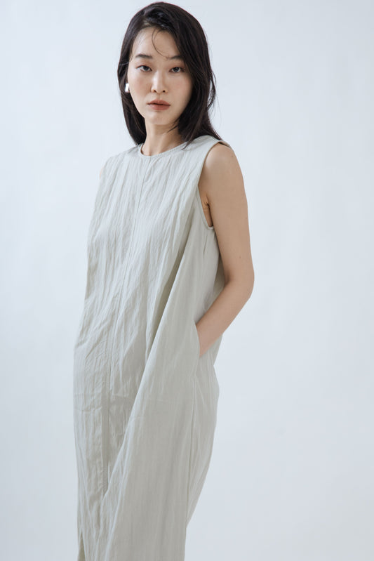 Boxy Straight Cut Sleeveless Dress (Pale Green)