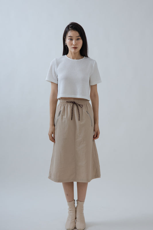Casual Drawstring Cargo Midi Skirt (Khaki)