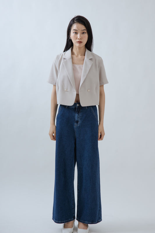 Yoon Notch Collar Cropped Blazer (Bone)