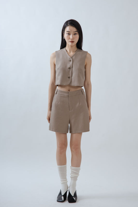 High Waist Tailored A Line Shorts (Khaki)