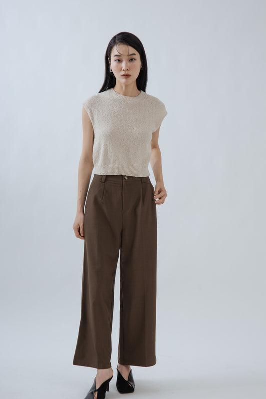 Round Neck Texture Knit Top (Beige)