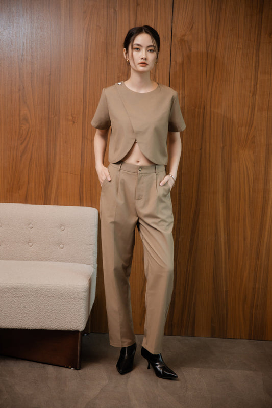 Axis Overlap Short Sleeve Top (Khaki)