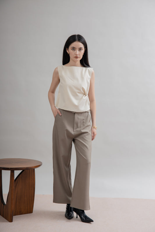 Straight Cut Belted Trouser (Khaki Grey)